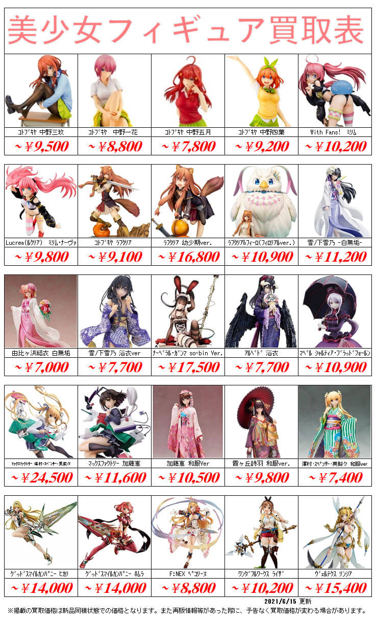 美少女フィギュア買取価格表 千葉鑑定団八千代店