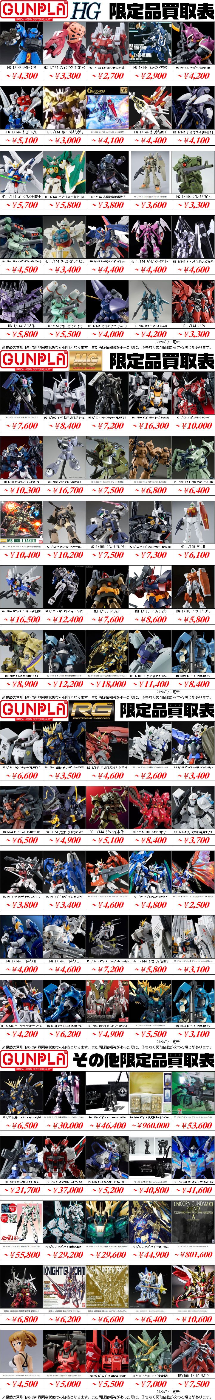 ガンプラ買取価格表-千葉鑑定団八千代店